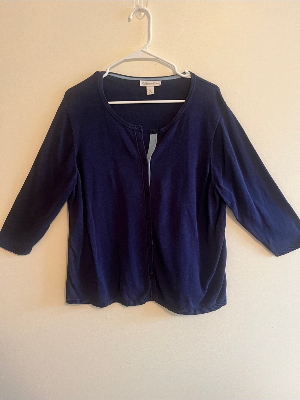 Coldwater Creek Navy Round-Neck Button Cardigan Women’s 2X (20-22) silk/cotton